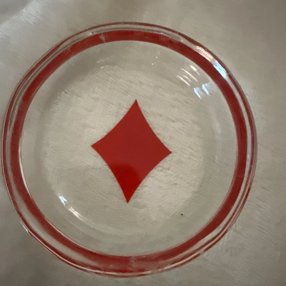 SET 4 GLASS SPADE HEART CLUB DIAMOND PLAYING CARD SUIT COASTERS